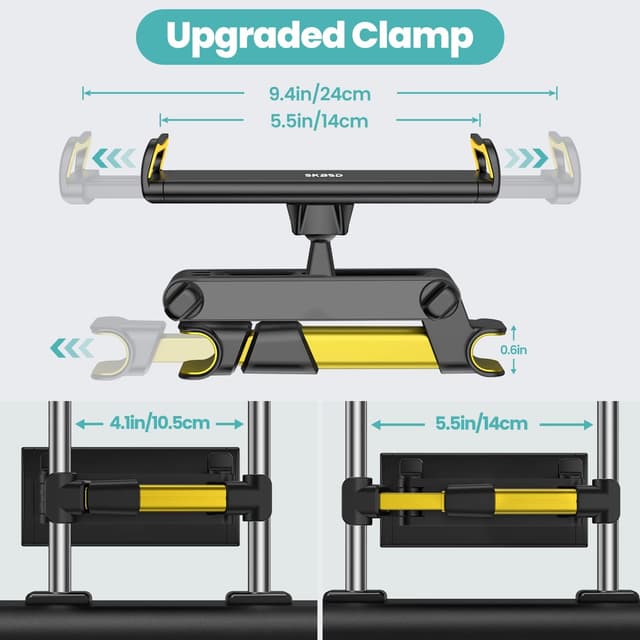 Detalle 2 de SKBSD Tablet-Halterung Auto mit ausziehbarem Kopfstützenarm und 360°-Drehung für 4,7–13 Zoll Geräte