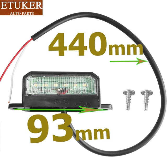 Detalle 2 de ETUKER 2x LED Number Plate Lights (12v/24v) for Trailers – E-approved