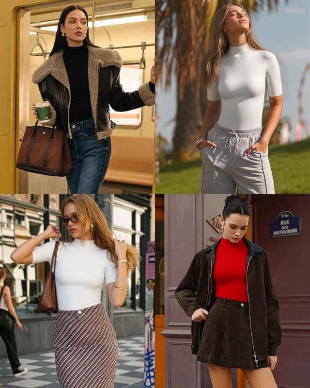 Detalle de ALGALAROUND Women’s 1/2 Sleeve Turtle Neck Fitted T-Shirt (Rayon & Spandex)