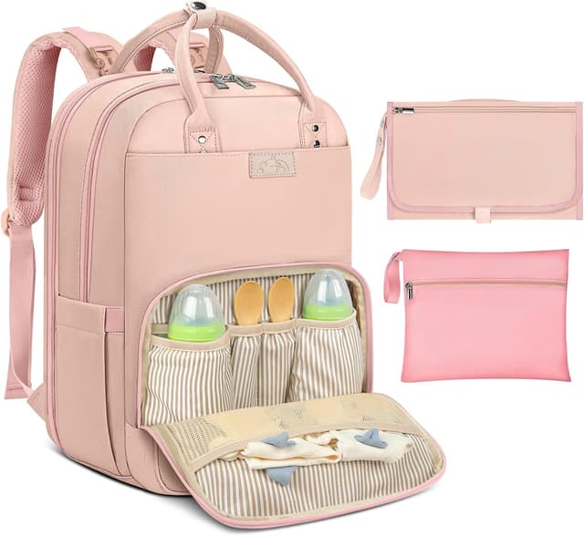 Imagen de NEWHEY Baby Changing Bag Backpack with Portable Changing Mat, Waterproof Nappy Bag – Pink en OfertitasTOP