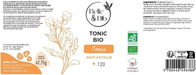 Detalle 1 de Tonus & Anti-Fatigue Tonic Bio Belle&Bio — pilulier de 120 gélules (cure 2 mois)