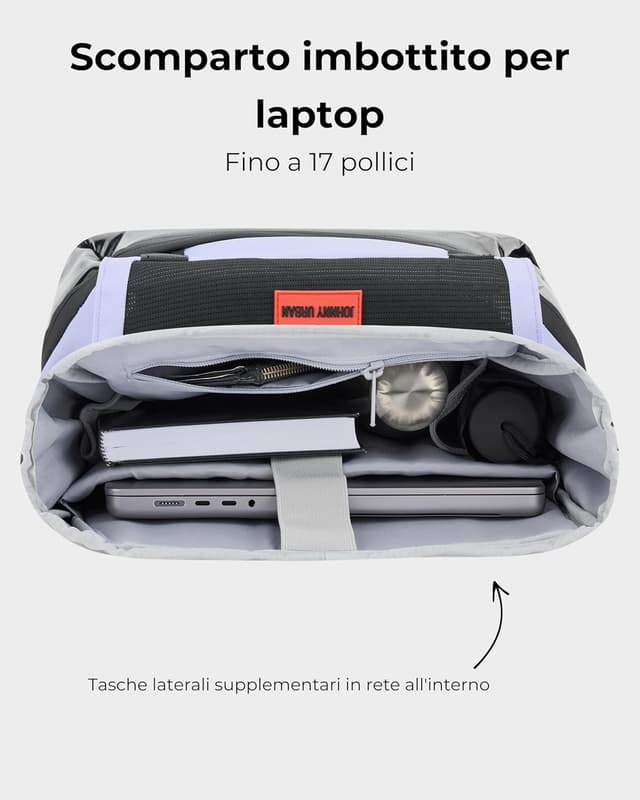 Detalle de Johnny Urban Ashton Zaino rolltop con porta PC 16" e scomparto scarpe, idrorepellente