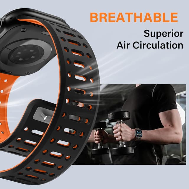 Detalle de Sixmoat Magnetic Strap for Apple Watch (49mm/46mm/45mm/44mm/42mm) in Black-Orange