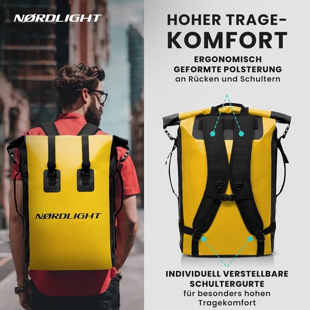 Detalle 2 de Nordlight Wasserdichter Rucksack Dry Bag 35 l (Roll Top) – wetterfester Rolltop-Transport für City, Fahrrad & Wassersport