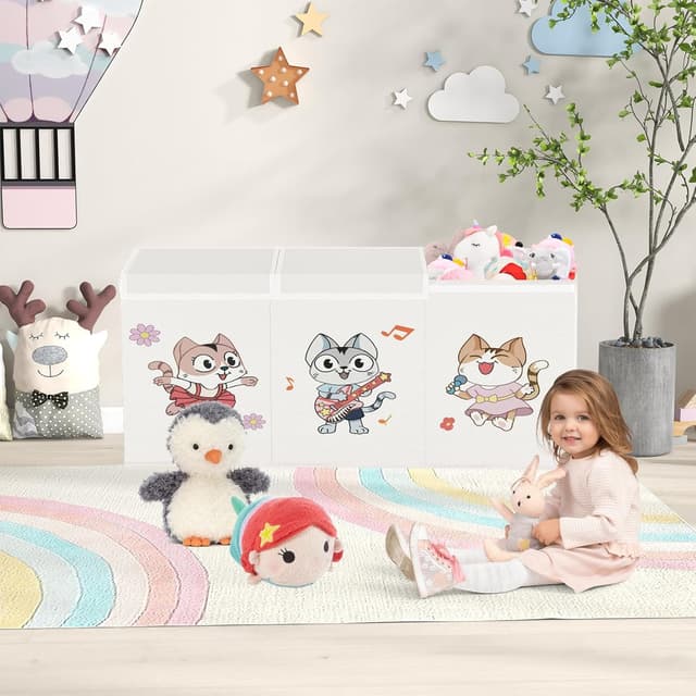 Detalle 2 de VERONLY Spielzeugkiste mit Deckel für Kinder (128 L, 96 x 34 x 39 cm) – klappbar, Oxford, Beige