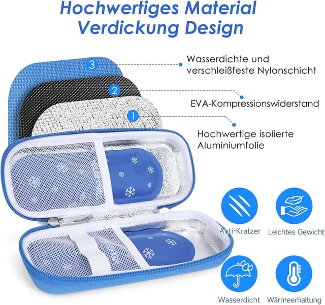 Detalle de YOUSHARES Insulin-Kühltasche mit 2 Kühlakkus (TSA) für Insulin Pen, EpiPen & Zubehör – blau