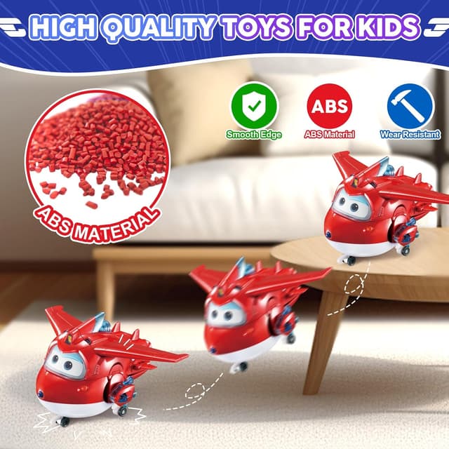 Detalle 2 de Super Wings Transformable Jett “Supercharged” 2-in-1: aeroplano e figura robotica per bambini (circa 12,7 cm), a partire da 3 anni