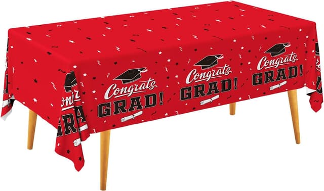 Detalle de Gatherfun Graduation Party Decorations Class Red “Congrats Grad” Tablecover Set (3 pcs) 54"x108