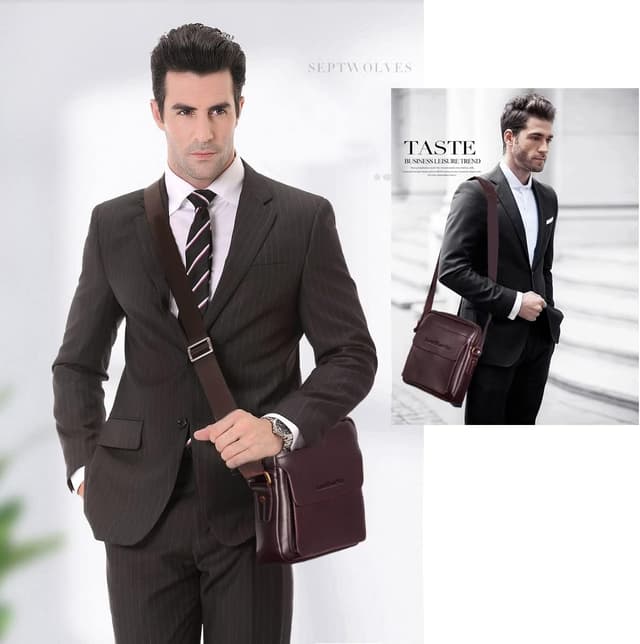 Detalle de Leathario men’s vegan leather shoulder bag (small messenger, cross body) for work, travel and daily use