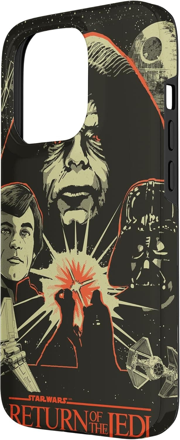 Detalle 2 de Custodia Star Wars Il ritorno dello Jedi per iPhone 15 Pro con Luke Skywalker e Darth Vader (stile portafoglio)