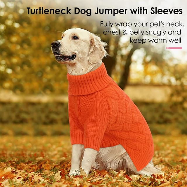 Detalle 2 de AOFITEE Dog Jumper (Orange L) – warm, stretchy knitwear turtleneck for winter