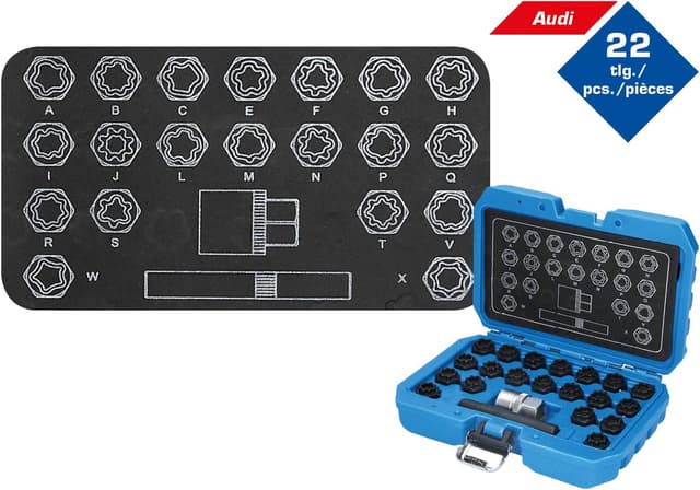 Detalle de Brilliant Tools BT691360 – assortiment de 22 antivols de jantes pour Audi