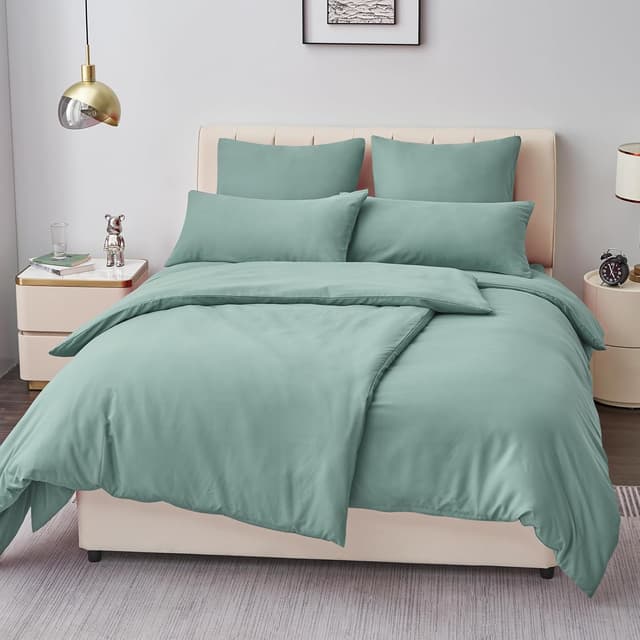 Detalle 2 de Aisbo Bettwäsche 135x200 4-teilig Salbei/Grün aus Mikrofaser mit Reißverschluss (ÖKO-TEX), Kissen 80x80