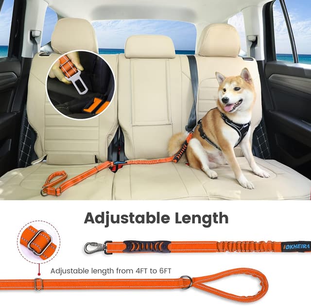 Detalle de IOKHEIRA Bungee Dog Leash with Car Seat Belt Buckle and Reflective Thread