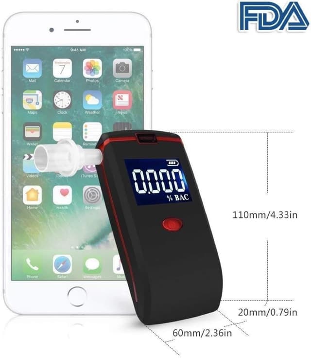 Detalle 2 de Etilometro portatile HooJtny con sensore semiconduttore, 6 boccagli e certificazione professionale