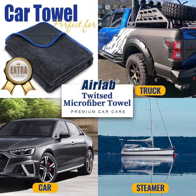 Detalle de Airlab Twisted Loop Car Drying Towel (Extra Large) 90x60cm XXL, Double-sided Microfibre 650GSM