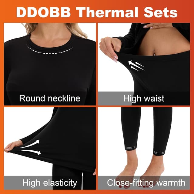 Detalle de DDOBB women’s fleece-lined thermal underwear set (top and bottoms) for winter layering