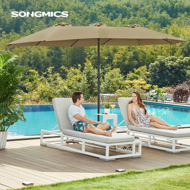 Detalle 2 de SONGMICS Parasol Double UPF 50+ 460 x 270 cm avec manivelle (taupe) — GPU36BR, grand format sans socle