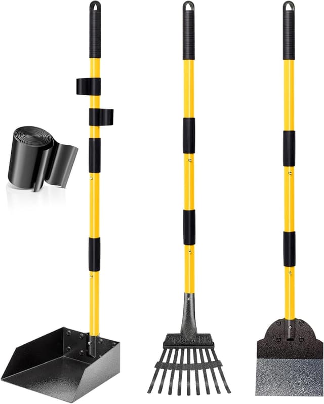 Detalle de Dog Pooper Scooper Tray, Rake & Shovel Kit with Adjustable Long Handle and 10 Waste Bags