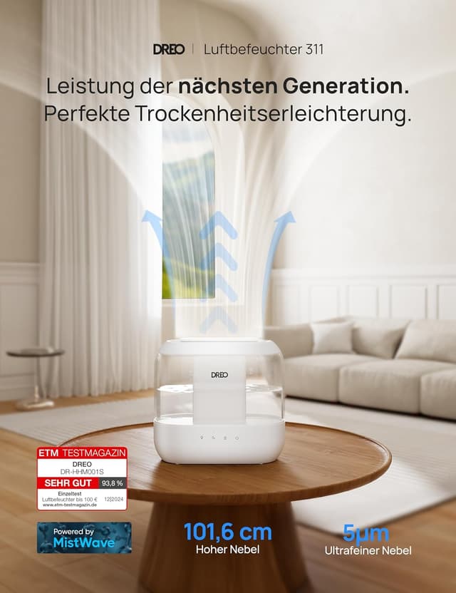 Detalle 2 de Dreo 4L Luftbefeuchter mit Diffusor und Nachtlicht 💧