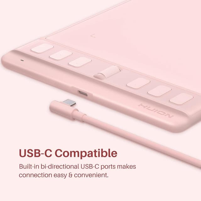 Detalle de HUION Inspiroy 2 S graphics tablet with PW110 battery-free pen, 8192 levels, 6 shortcut keys and scroller (Pink)