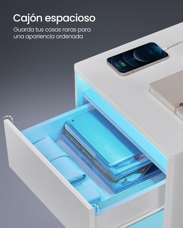 Detalle 2 de VASAGLE Kailyn Colección - Mesita con Carga USB y Luz LED