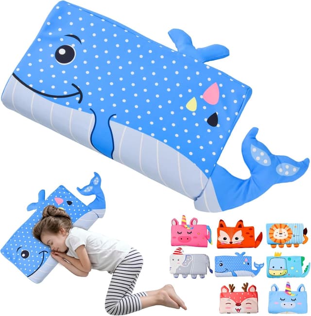 Detalle de YAOZUP Cuscino Memory Foam Bambini 45x27x5/7 cm “Balena blu” con federa antiacaro