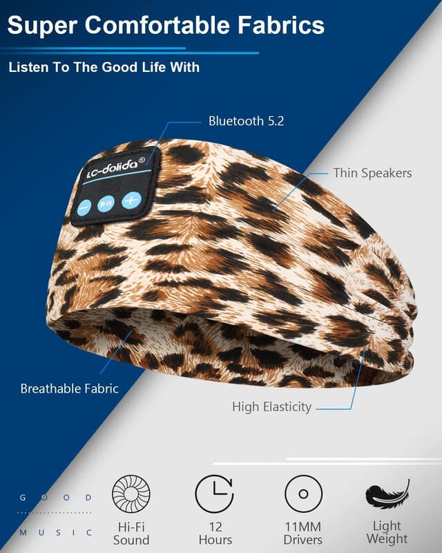 Detalle de LC-dolida Sleep Headphones Bluetooth with Sleep Mask and Thin HD Stereo Speakers