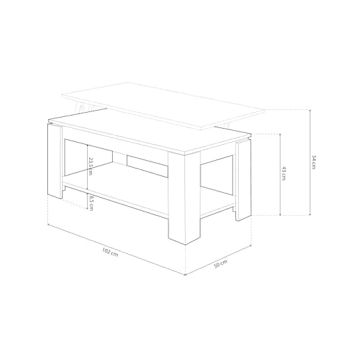 Detalle de duehome LYA 🛋️ Mesa Elevable Blanco Artik 102x50x43-54cm