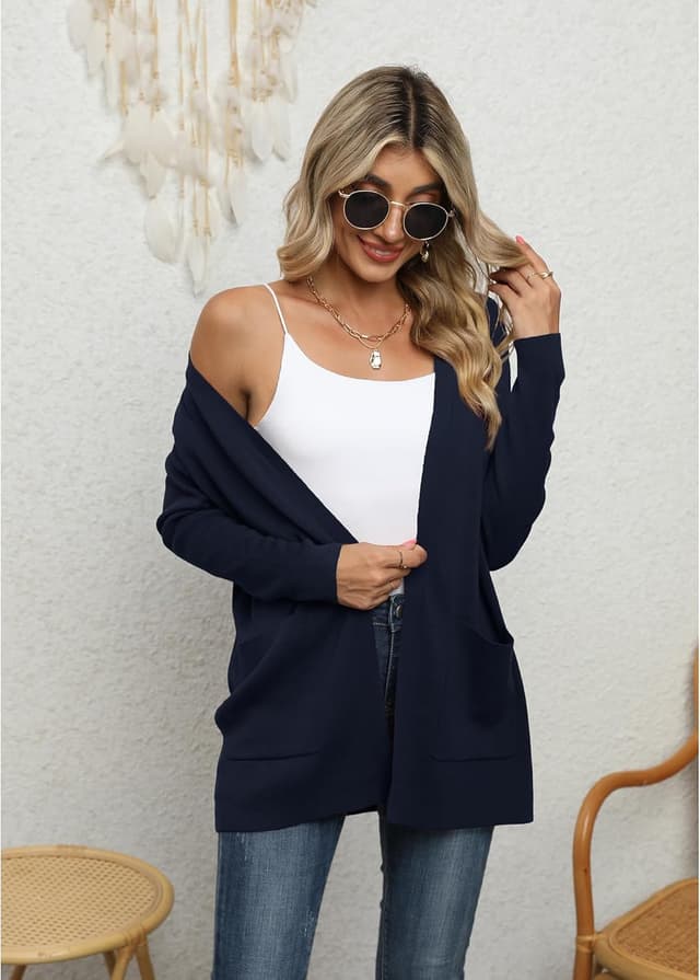 Detalle de Yommay Strickjacke für Damen – offene V-Ausschnitt-Cardigan aus 100% Viskose mit Taschen