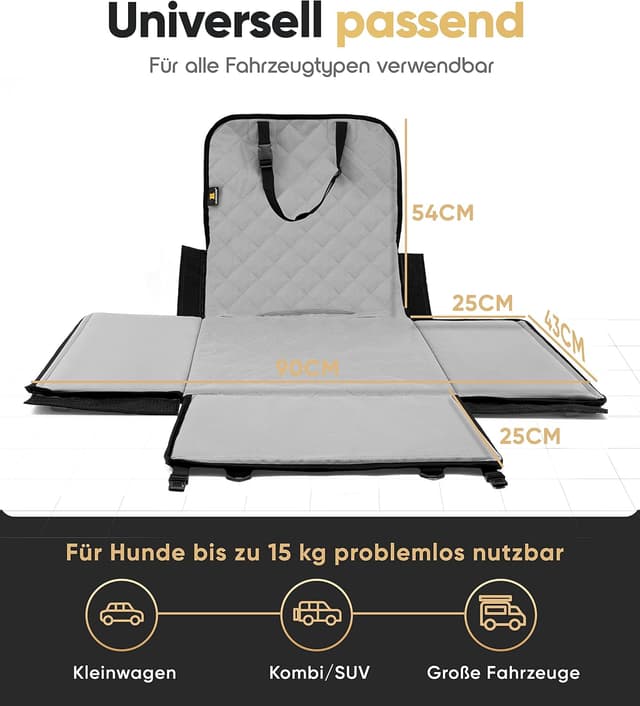 Detalle 2 de HELDENWERK Extra Stabiler Hunde Autositz mit verstärkten Wänden – 5 Gurte, wasserdicht, grau (Standardgröße)