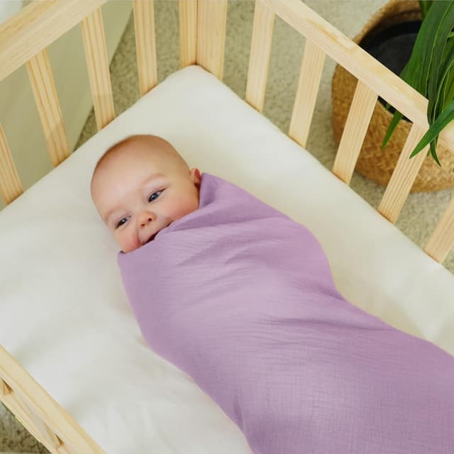 Thumbnail 6 de Kewlife gift Baby Pucktuch Musselin-Wickeldecke 104 x 94 cm aus 100 % Baumwolle (Lila/Rosa)