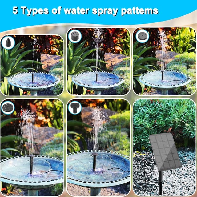 Thumbnail 6 de Solar Springbrunnen 2,5W Teichpumpe von Solar Springbrunnen – 3,25 m Kabel & 5 Düsen für Gartenteich, Vogelbad & mehr
