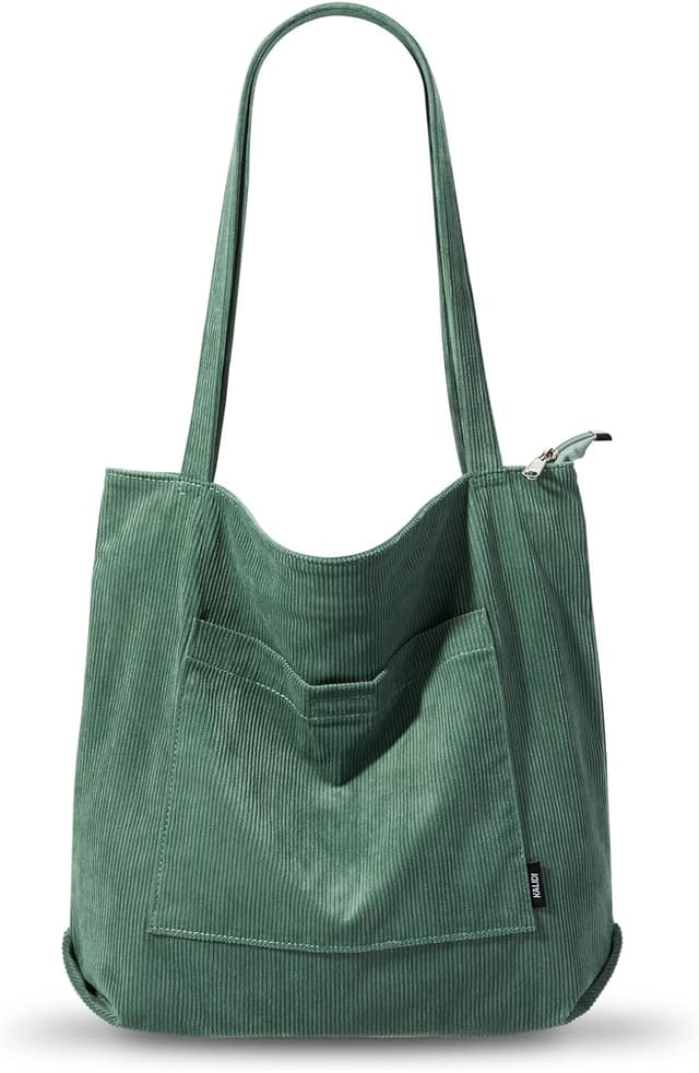 Detalle de KALIDI Cord Tasche Damen Umhängetasche mit Reißverschluss – wasserdichte Tote Bag für Arbeit, Büro & Alltag