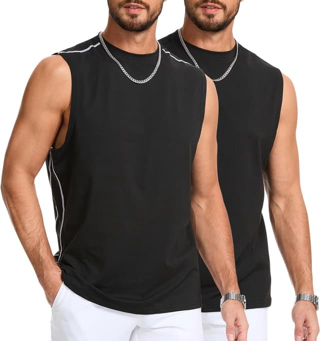 Detalle de AMZSPORT set da 2 canotte uomo senza maniche in poliestere ed elastan per palestra e allenamento