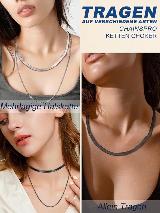 Detalle 2 de ChainsPro Halskette Flache Schlangenkette 3mm/5mm