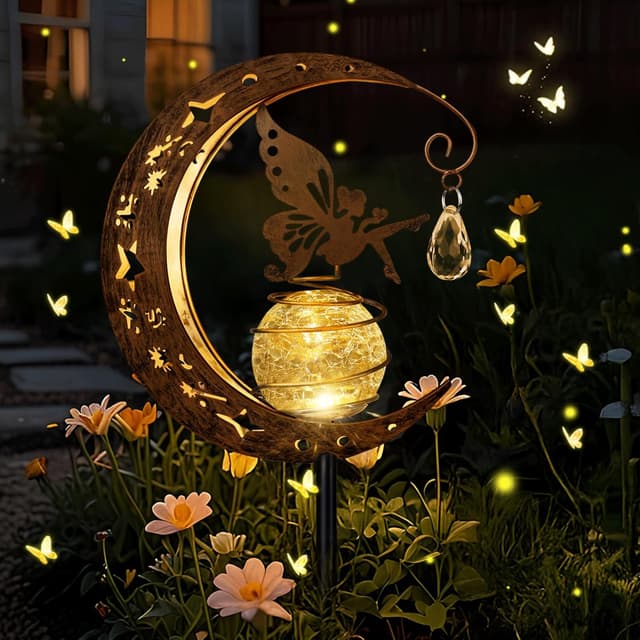 Detalle de Caldarax Moon Fairy Solar Crackle Glass Garden Lights (IP65, Warm White)