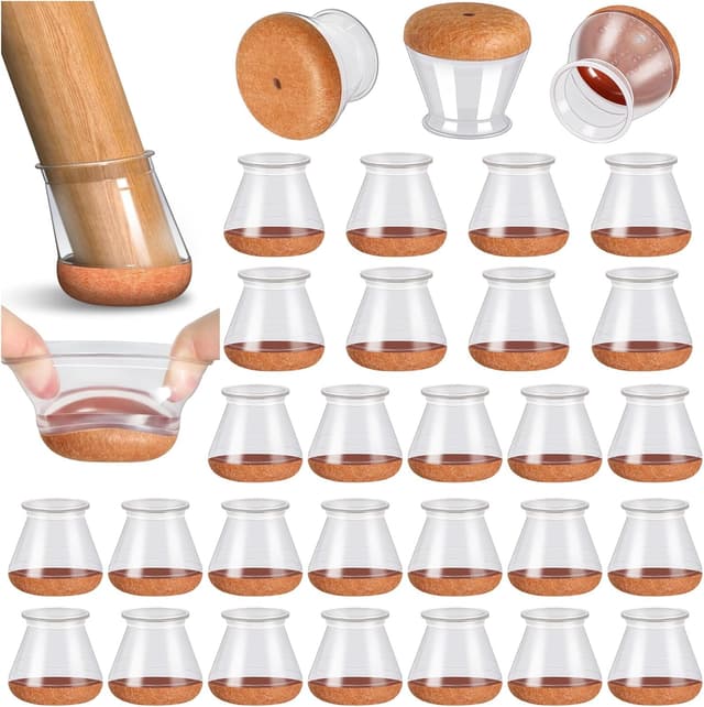 Detalle de 32 Stuhlbeinkappen aus Silikon mit umwickeltem Filz (rund) für Stuhlbeine 20,1–30 mm