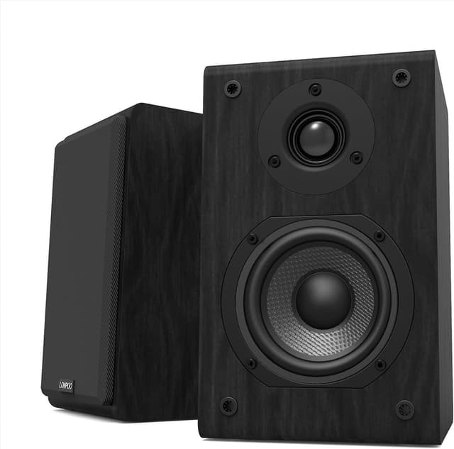 Detalle de LONPOO Passive Regal-Lautsprecher-Paar (75W RMS) mit 4-Zoll Kohlefaser-Tieftöner und 1-Zoll Seidenkalotte – 2-Wege passiv