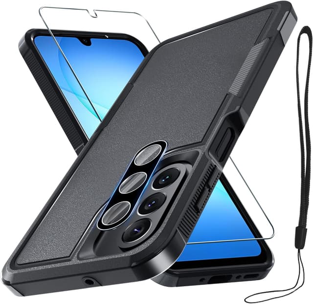 Detalle de RMOCR Dual-Layer Shockproof Case for Samsung Galaxy A17 5G with Screen Protector + Camera Lens Cover (Black Matte)