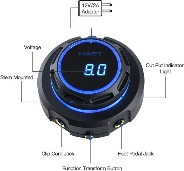 Detalle 2 de Mast Halo alimentation tatouage numérique Blue Light, écran LCD et sortie stable 12V/2A