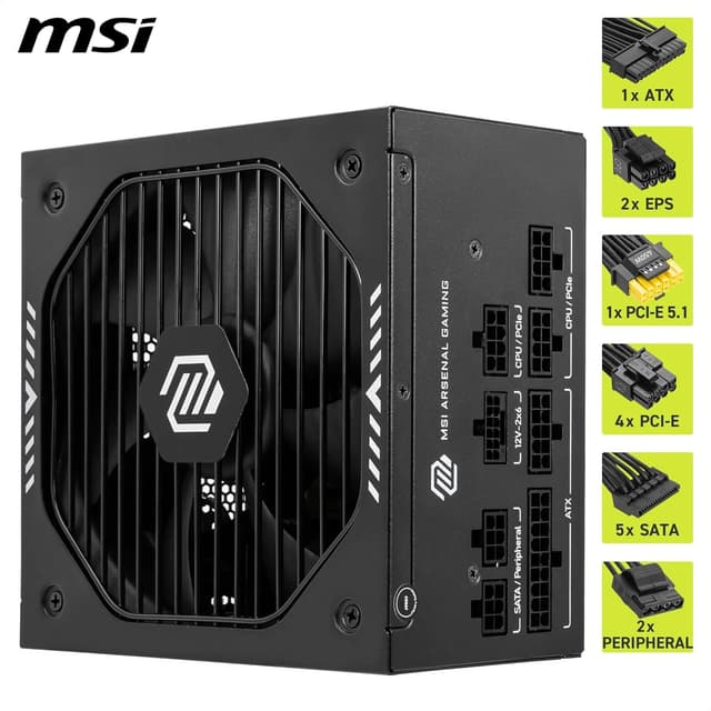 Detalle 1 de MSI MAG A750GLS PCIE5 ATX 3.1 Netzteil (750 W, 80 PLUS Gold, Native 12V-2x6, modular)