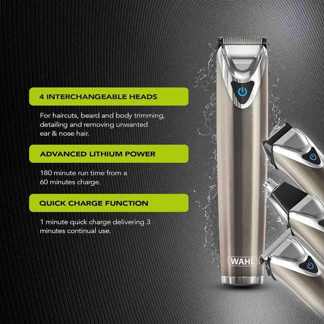 Detalle de Wahl Stainless Steel 9 in 1 Multigroomer (Cordless) – Beard, Stubble, Nose & Ear Trimmer Set