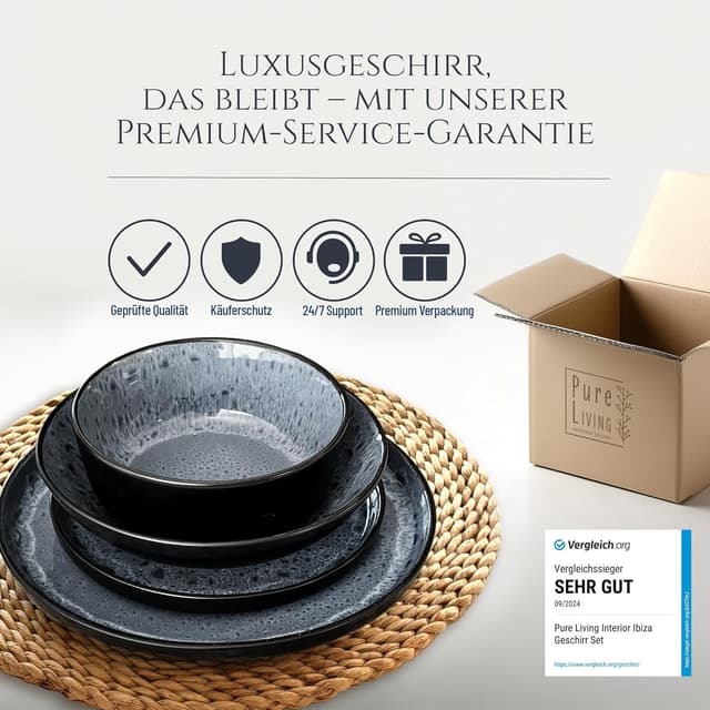 Thumbnail 6 de Steingut Geschirrset 6 Personen Ibiza 24 tlg. Pure Living Grau