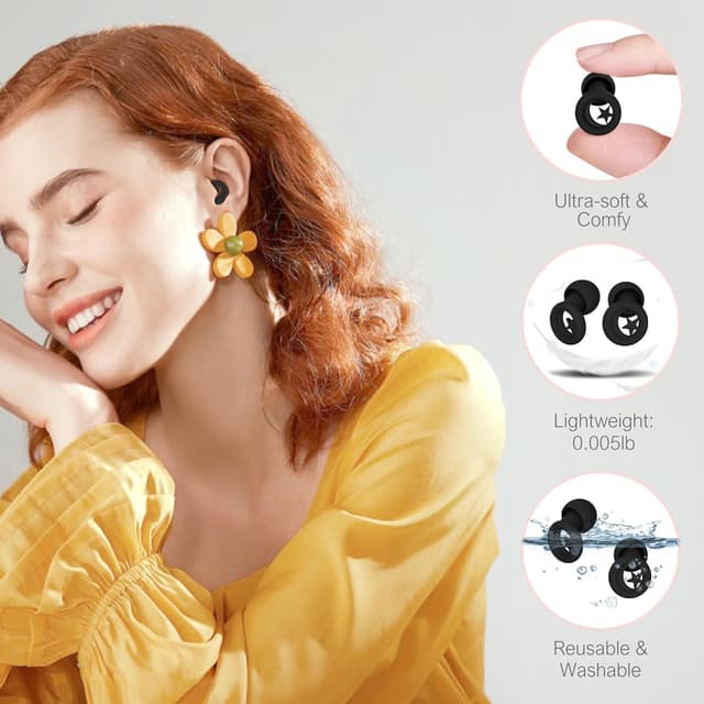 Detalle 2 de Generic Noise Cancelling Ear Plugs for Sleep, Work, Study & Travel (NRR 25–33dB) – Soft Reusable Silicone Earplugs, Black