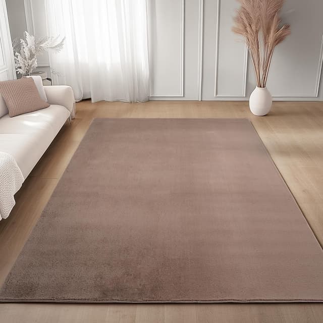 Detalle de Carpettex Kurzflor-Teppich in Braun, 240 x 340 cm – waschbar, weich & rutschfest