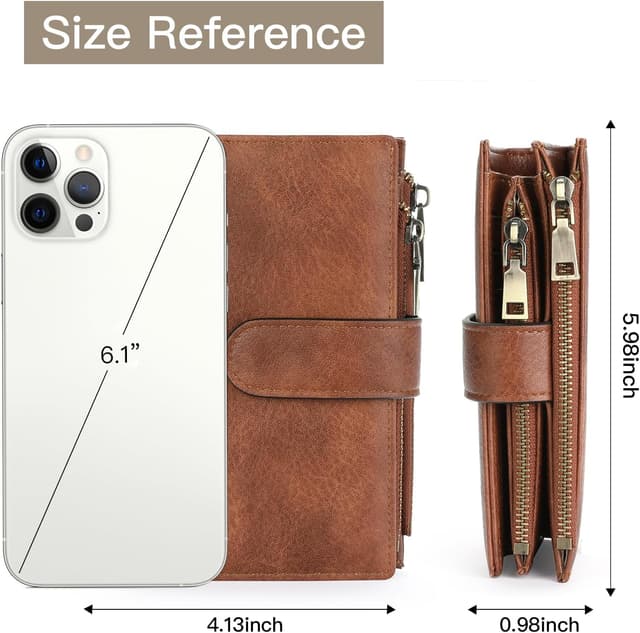 Detalle 2 de GOIACII bifold leather wallet for women with RFID blocking, 16 card slots and zip coin pocket