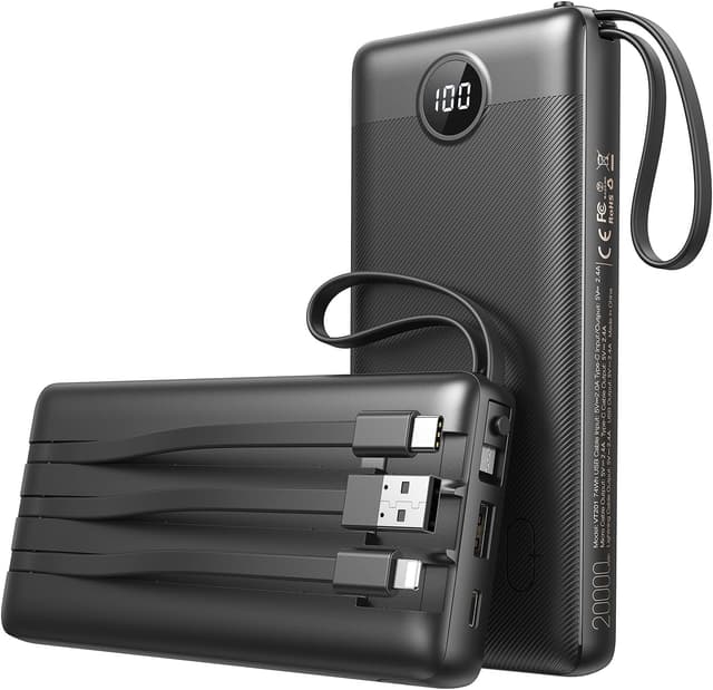 Thumbnail 6 de VEEKTOMX Power Bank 20000mAh con cavi integrati, 5 uscite (3 cavi + USB-A + USB-C) e display LED