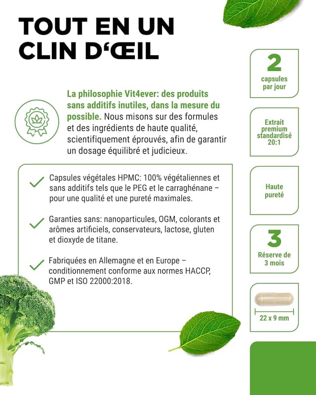 Detalle 2 de Extrait de Brocoli en capsules – 180 gélules avec 13% de sulforaphane (2 capsules/jour)