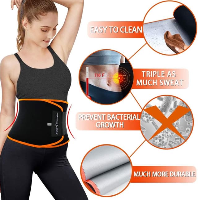 Detalle de KingPavonini Waist Trimmer Sweat Belt (Nano-Silver), Upgraded Plus Size